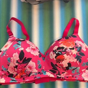 torrid Hot Pink Floral wireless Bra with Multicolor Accents